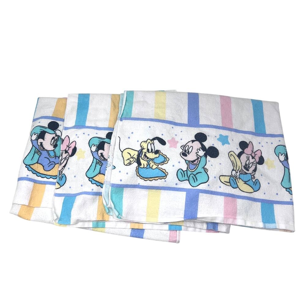 Vintage Disney Babies Blanket Lot of 3 Cotton Striped Baby Mickey‎ Goofy Dundee